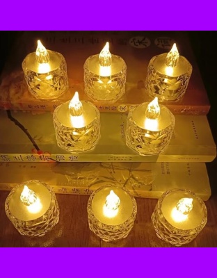 G-Srijan Acrylic Led Candle Diya Flameless&amp; Smokeless Decorative Diya Candle Led Light Plastic, Polyresin (Pack of 8) Table Diya Set