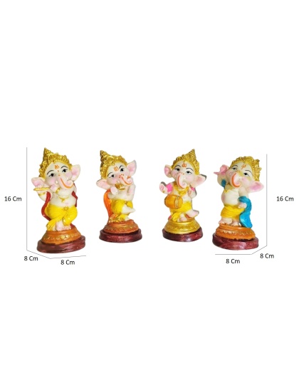 G-Srijan four small statues of Dancing Lord Ganesha each in different poses Decorative Showpiece - 16 cm  (Resin, Polyresin, Multicolor)