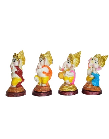 G-Srijan four small statues of Dancing Lord Ganesha each in different poses Decorative Showpiece - 16 cm  (Resin, Polyresin, Multicolor)