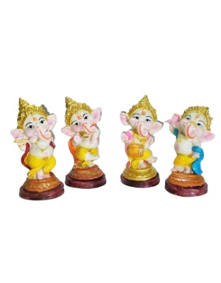 G-Srijan four small statues of Dancing Lord Ganesha each in different poses Decorative Showpiece - 16 cm  (Resin, Polyresin, Multicolor)