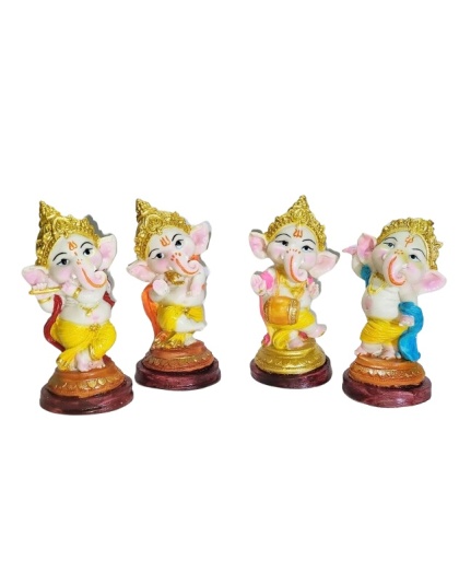 G-Srijan four small statues of Dancing Lord Ganesha each in different poses Decorative Showpiece - 16 cm  (Resin, Polyresin, Multicolor)