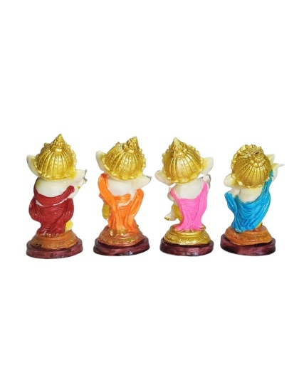 G-Srijan four small statues of Dancing Lord Ganesha each in different poses Decorative Showpiece - 16 cm  (Resin, Polyresin, Multicolor)